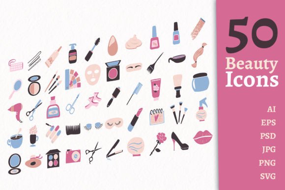 50 Beauty Service Icons: Elegant Graphics for Handmade Brands