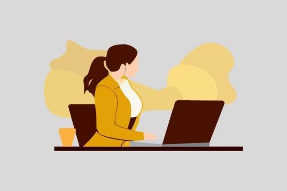 Business Woman in Office Empowering Graphics