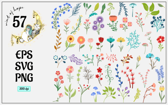 Colorful Spring Flower and Leaves Vector: Graphics & Web Elements