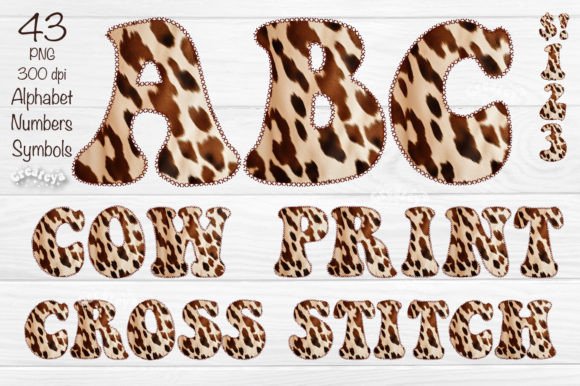 Cow Alphabet PNG Cross Stitches Graphics for Crafts