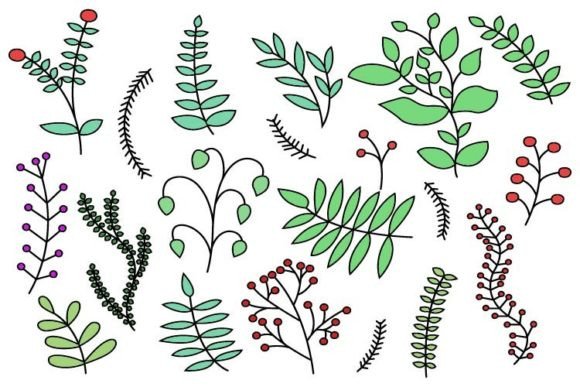 Forest Leaves Floral Berry Collection: Graphics & Web Elements