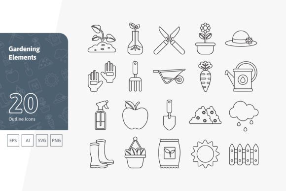 Gardening Outline Icons: Graphics & Design Assets