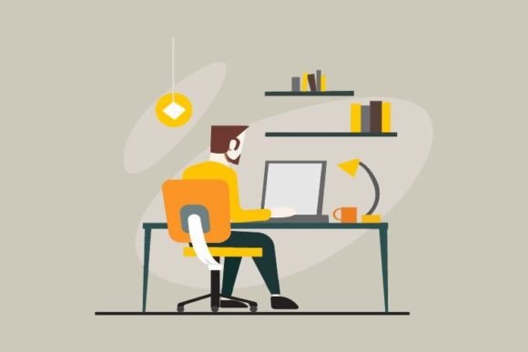 Man Working in Office on Laptop Business Graphics