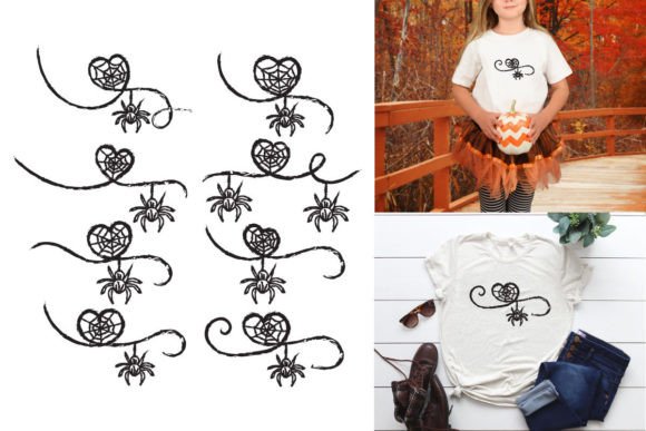 Thin Line Spider Web Halloween Heart Graphics