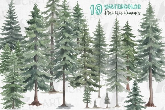 Watercolor Pine Trees Design Elements: Graphics & Print Templates