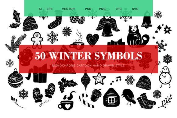 Winter Monochrome Set: Clean Icons & Graphics for Festive Branding